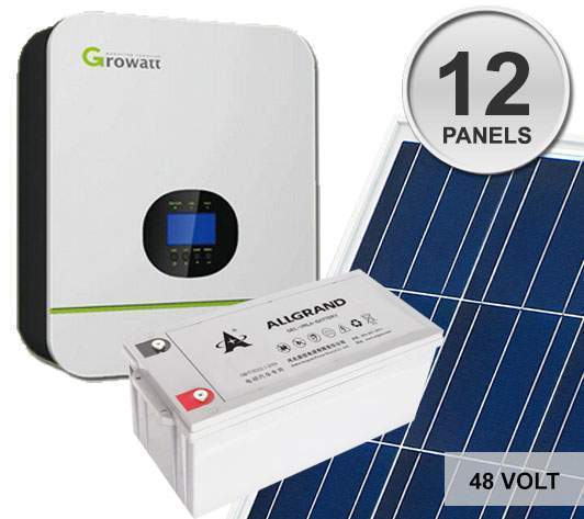 5kw 48V Growatt - AGM 9.6kWh, 3.80Kw PV - Off-Grid Solar Kit | Solar